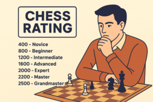 Flat digital illustration showing two stylized chess positions side by side, comparing a risky gambit opening with a solid defensive setup.