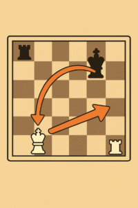Flat chess illustration: the king and rook on the board preparing to castle, showing both possible castling directions