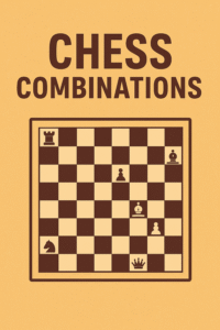 A flat graphic illustration: a chessboard with highlighted key squares, pieces demonstrating a tactical combination, and dynamic arrows explaining the movement of the combination. The style is minimalist and modern.