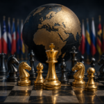 World chess leaders and a digital FIDE rating against the background of a modern chess arena, symbolizing the fight for the top of the world ranking.