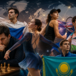 An athlete at an international competition holds a new flag, symbolizing a change of sporting citizenship and the beginning of a new stage in their career.