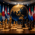 A chessboard with pieces set against the flags of Asian countries and a symbolic map of Asia, illustrating the 2026 Asian Rapid and Blitz Chess Championship, whose registration deadline has been extended.